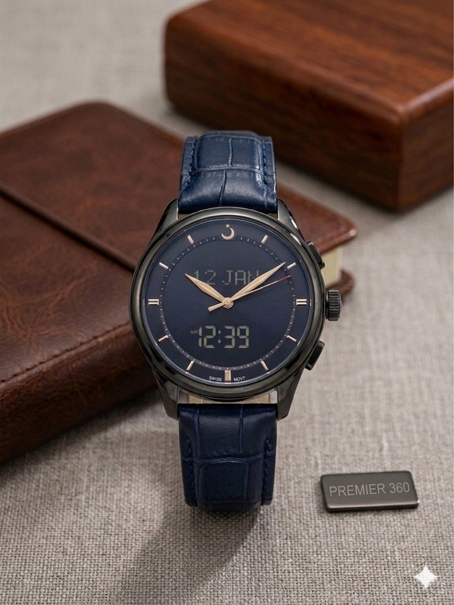 ALFAJR PREMIER 360 IN NAVY LEATHER STRAPS