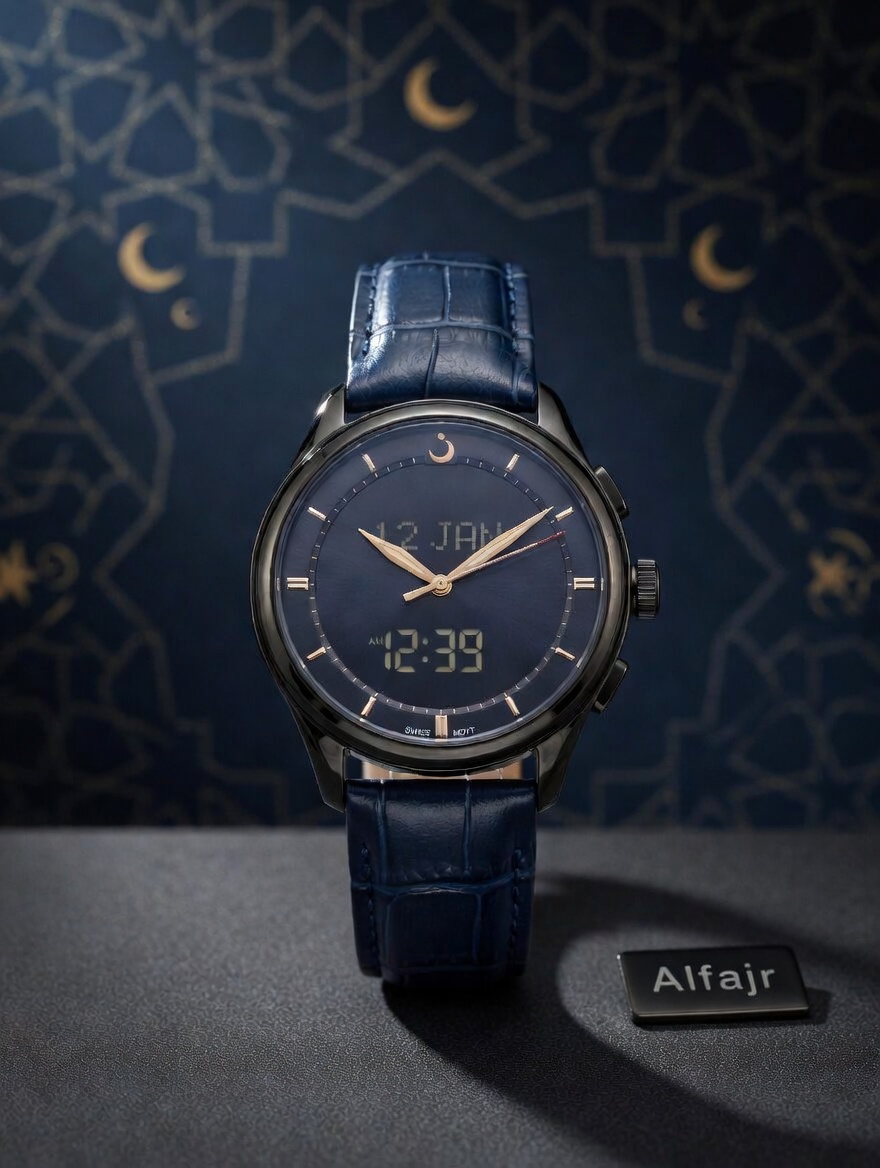 ALFAJR PREMIER 360 IN NAVY LEATHER STRAPS